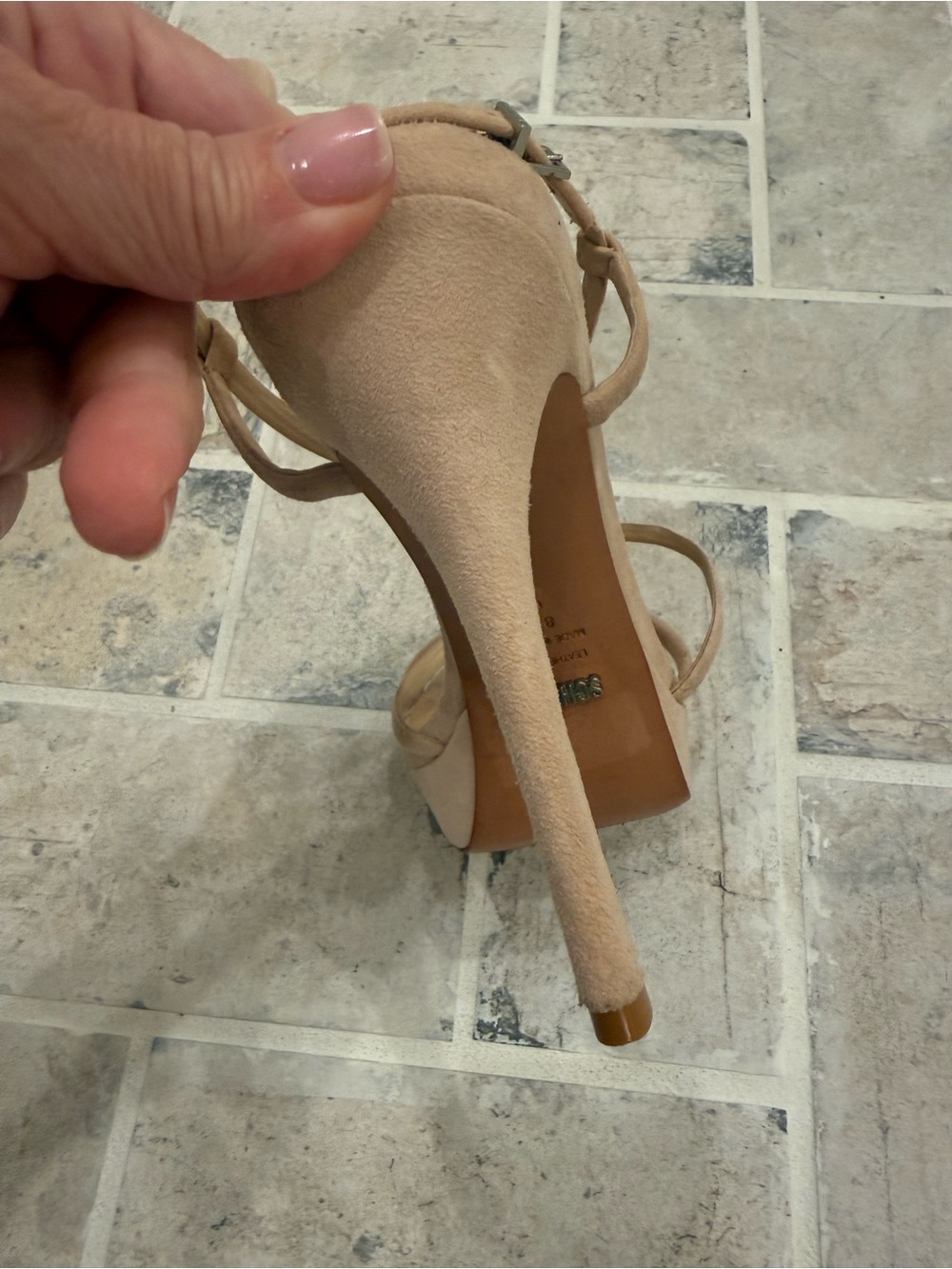 SCHUTZ Nude/Tan Strappy Suede Platform Stiletto Sandals with Dust Bag - Picture 9 of 15